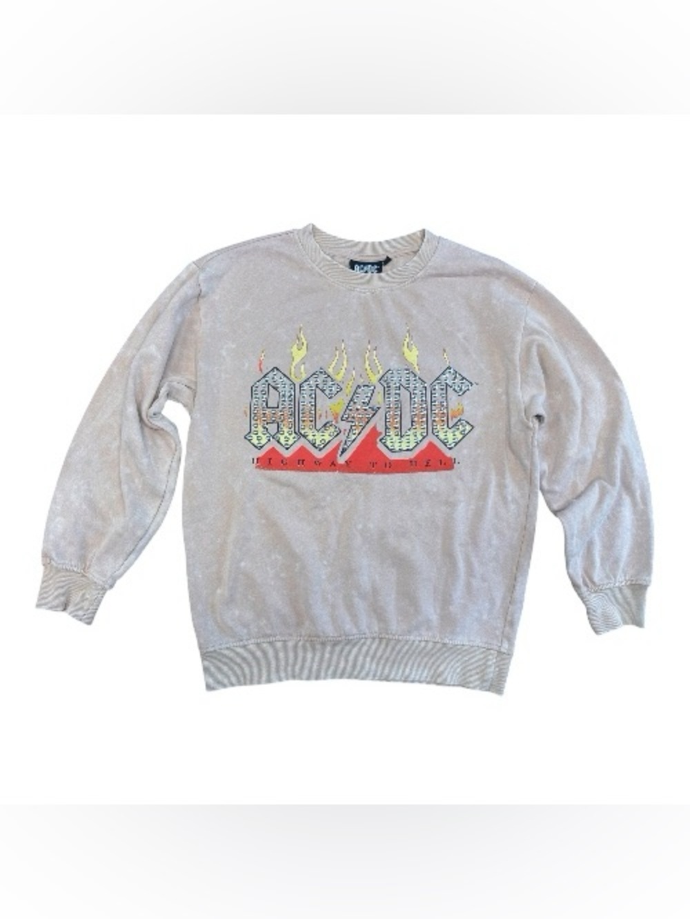 AC/DC Studded Crewneck Sweatshirt Women’s  Size Small Peach Tan Retro Music